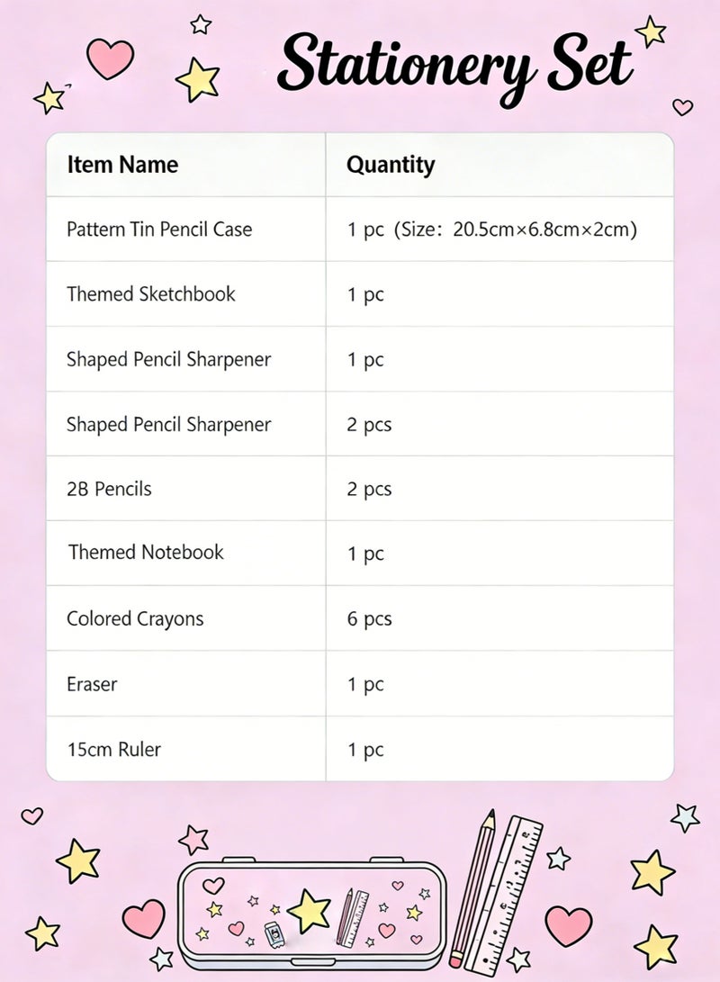 Hello Kitty 16-piece student stationery set, school supplies gift box set, suitable for primary school students, including pencils, erasers, pencil sharpeners-pencil cases-colored crayons-notebooks, etc. Birthday gift for back-to-school season - Image 3